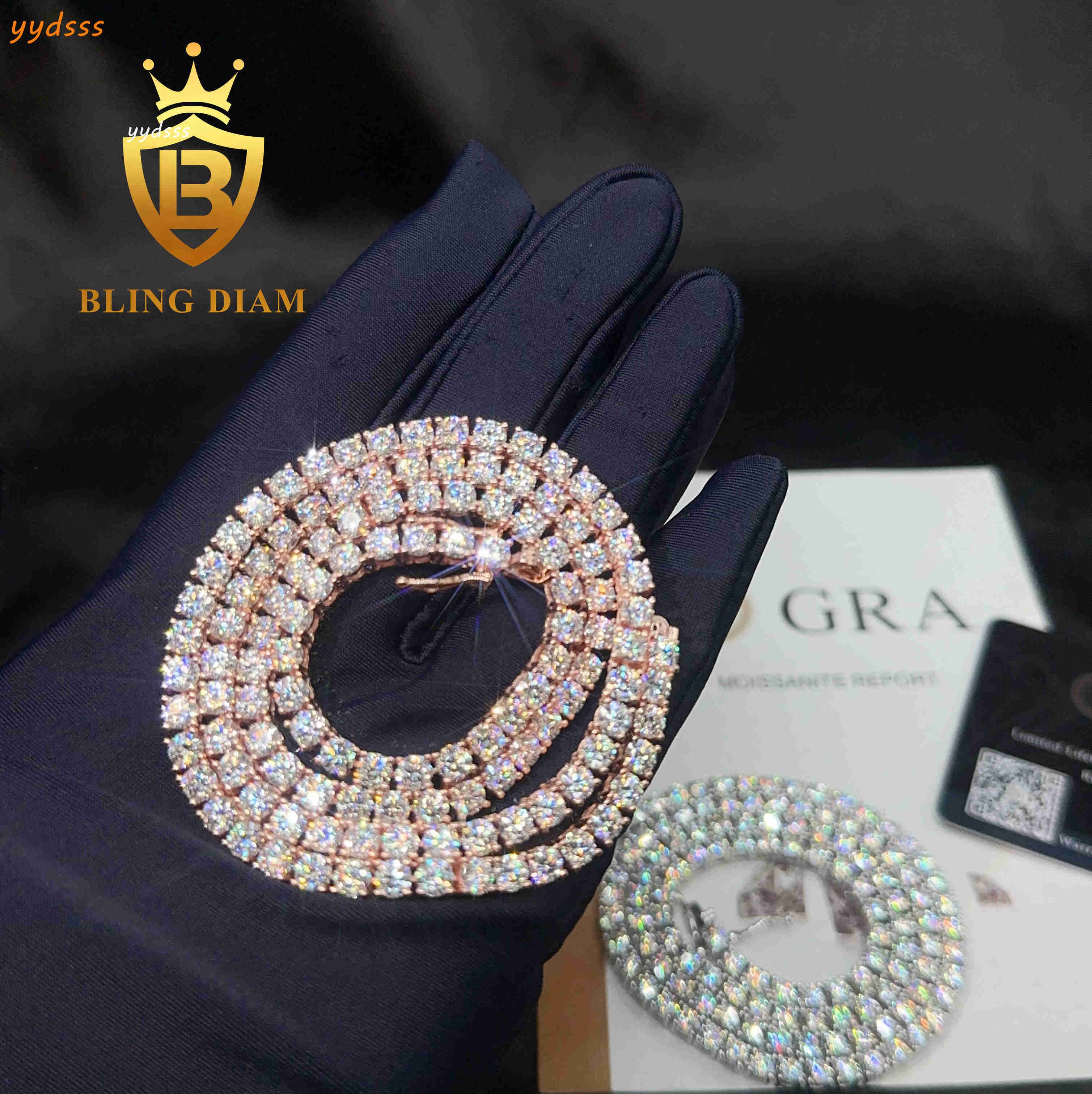 Pass Teseter Hip Pop Jewelry Moissanite Diamond Chain 2mm 3mm 4mm 5mm Sterling Silver 925 Tennis Necklace