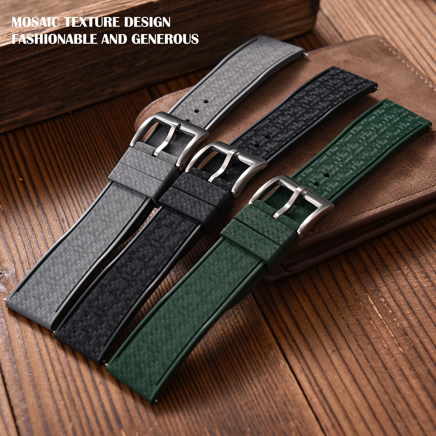 High Quality FKM Rubber Watch Strap 20mm 22mm Mosaic Quick Release Watch Bands Diving Waterproof Soft Wristband 250425