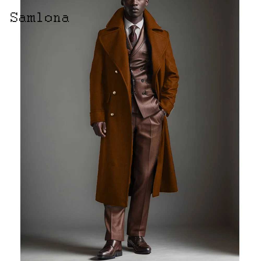 2025 European Fashion Wool Blend Jacket Men Long Trench Coats Lepal Collar Stand Pockets Basic Tops Plus Size Mens Outerwear NewT251125