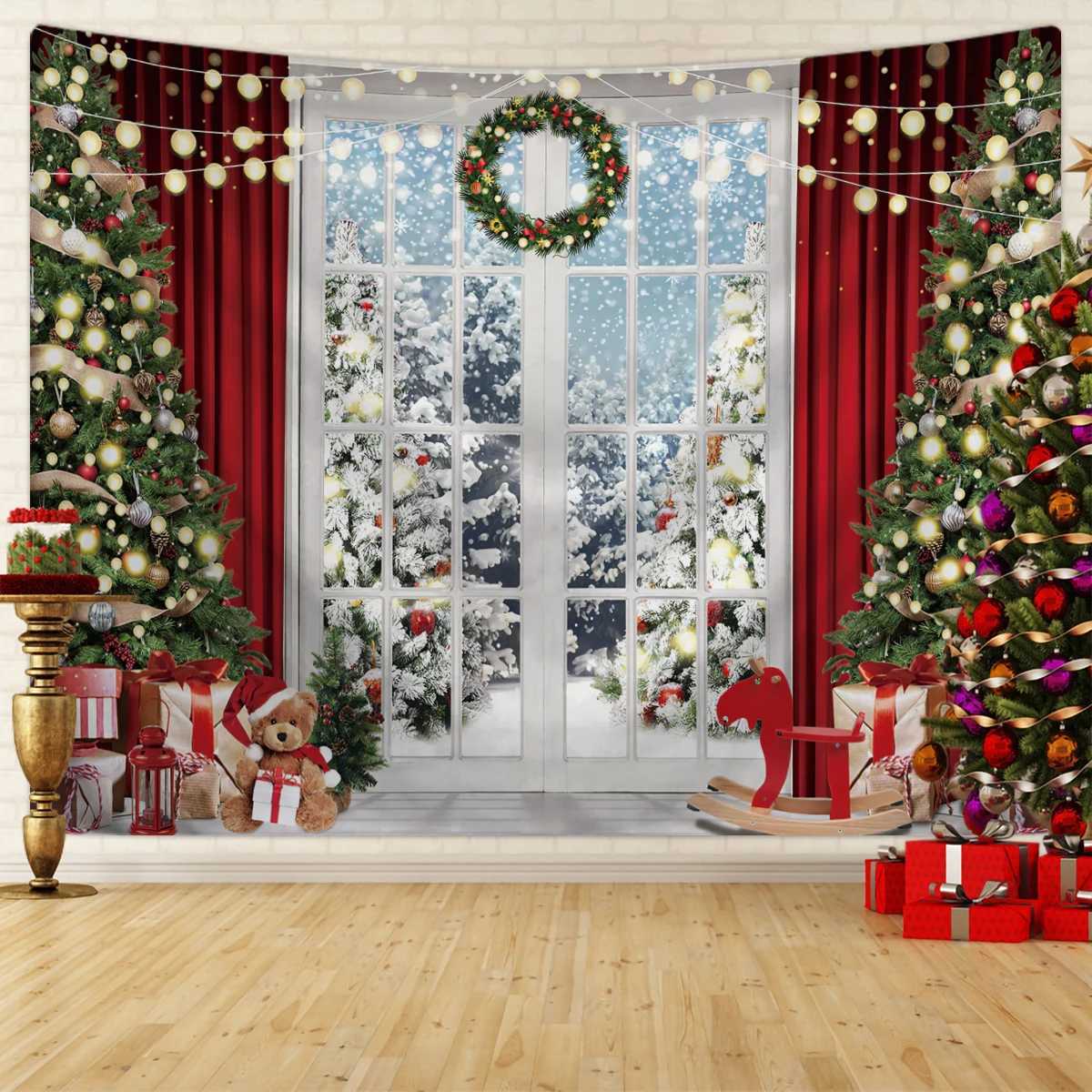 1pc Christmas tapestry Christmas tree snow scene photography background cloth event decoration background poster tapestryM251125