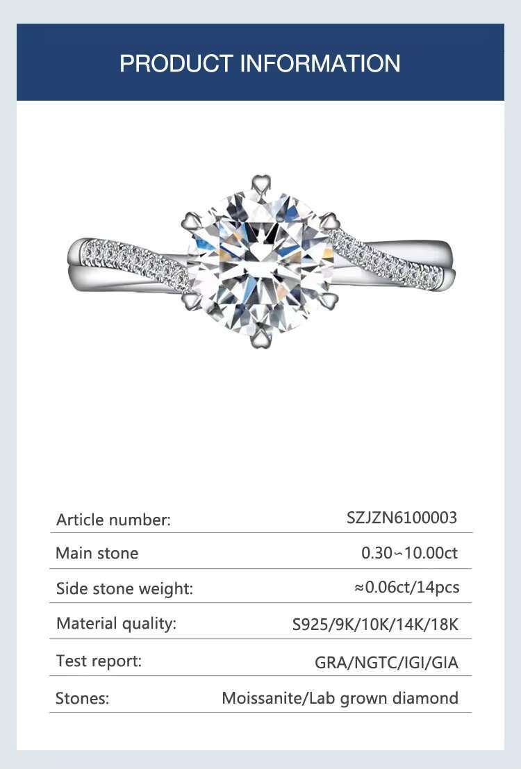 Fashion Custom Engagement Moissanite Rings Wedding Jewelry 925 Sterling Silver Ring for 18K Gold Plated