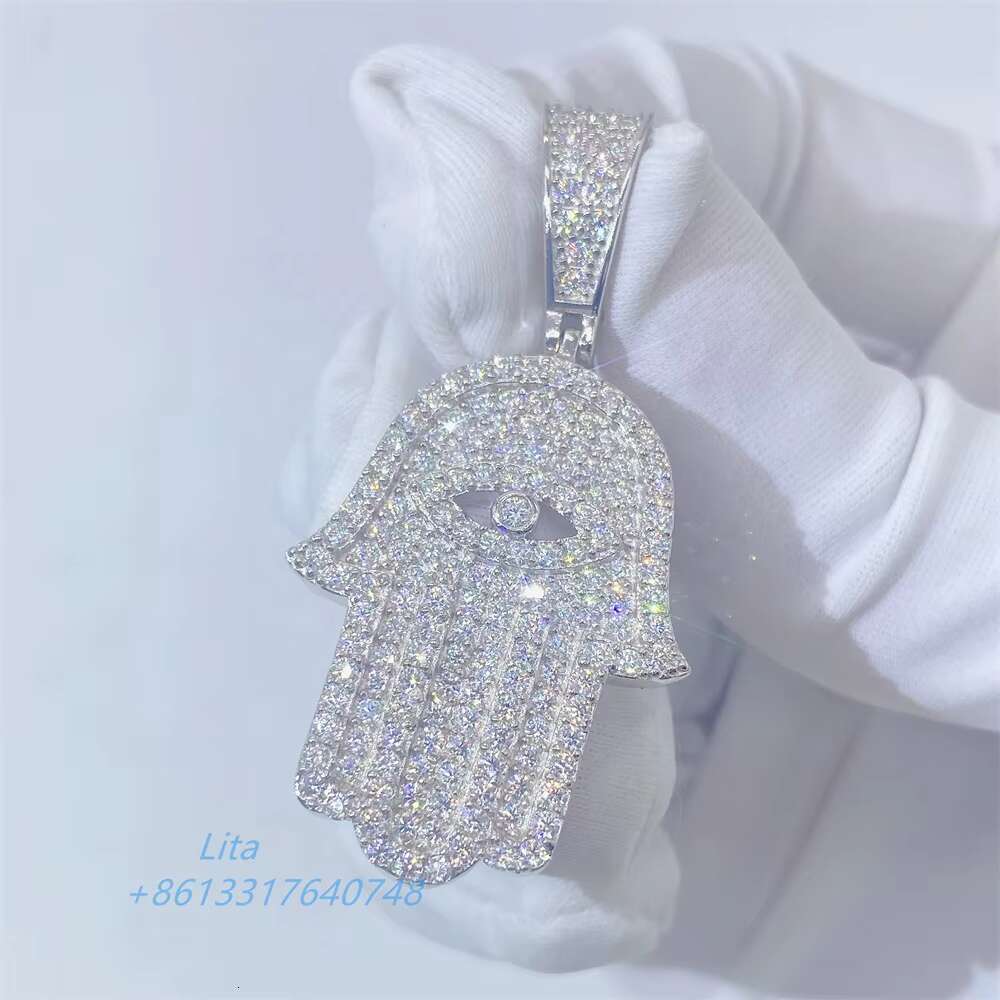 Factory Wholesale Men Jewelry Gemstone Eye 925 Vvs d Moissanite Diamond Hamsa Pendant
