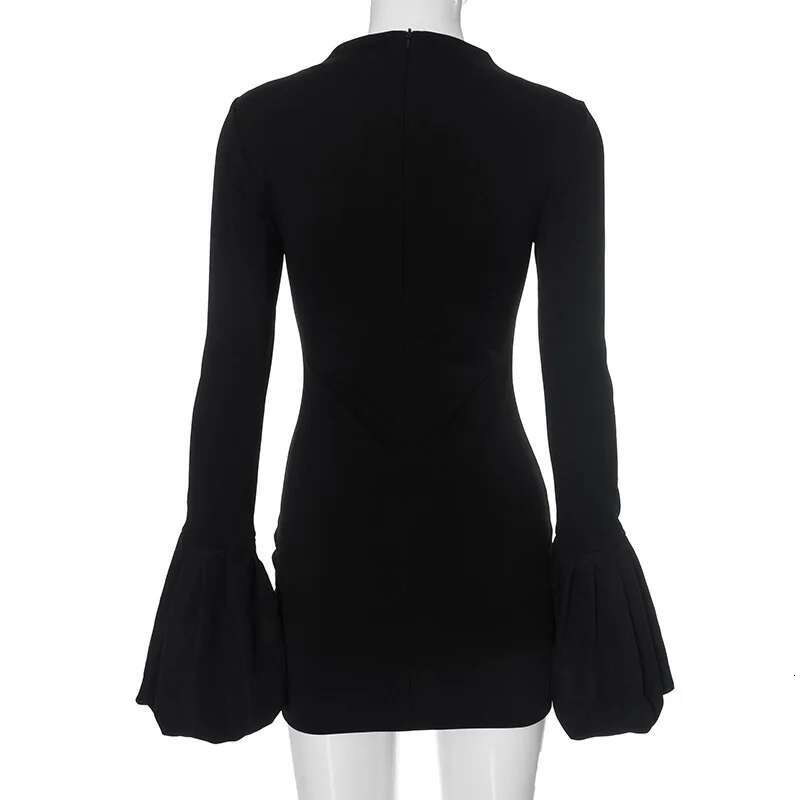 Dongdumaoyi Townlike Puff Sleeve Slim Bodycon Dress Women Turtleneck Mini Autumn Winter Elegant Nightclub Sexy Party Dresses