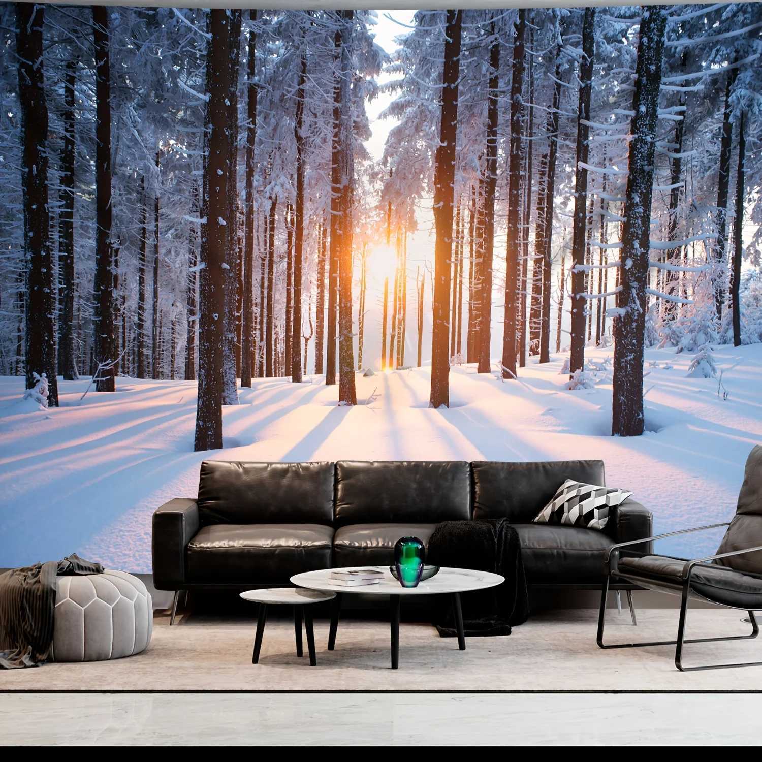 VIKAMA Christmas Nordic Snow Forest Sunlight Tapestry Winter Warmth Living Room Feature Wall Nordic Style Room DecorM251125