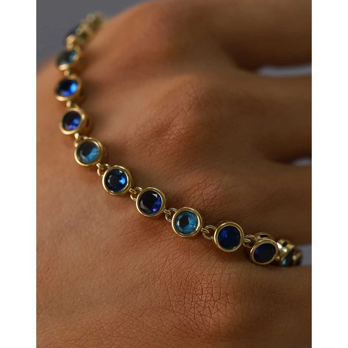 YACHAN Luxury Blue Zircon Crystal Bracelet for Women Chic 18K Gold Plated Stainless Steel Trendy Waterproof Jewelry J251125