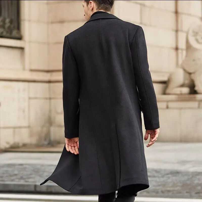 Korean Trend Mens Loose Casual Single-breasted Overcoat Autumn Winter Fashion New Long Sleeve Woolen Long Coat 2023T251125
