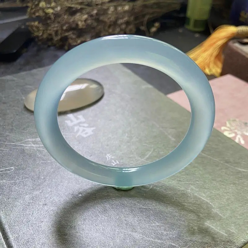 Lake water blue bracelet thick round strip ice hydration light blue water foam jade quartz rock jade bracelet 250424