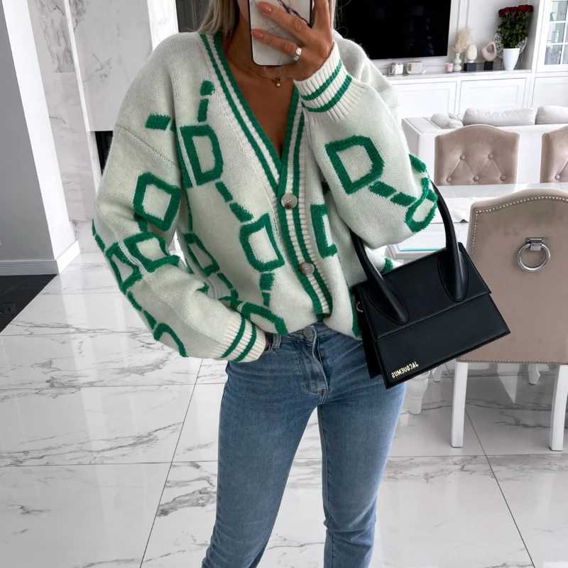 Cardigan Women Sweaters Knitted V Neck Full Sleeve Jumpers Y2k Streetwear Elegant Splice Knit Casual Open Stith Autumn WinterT251125