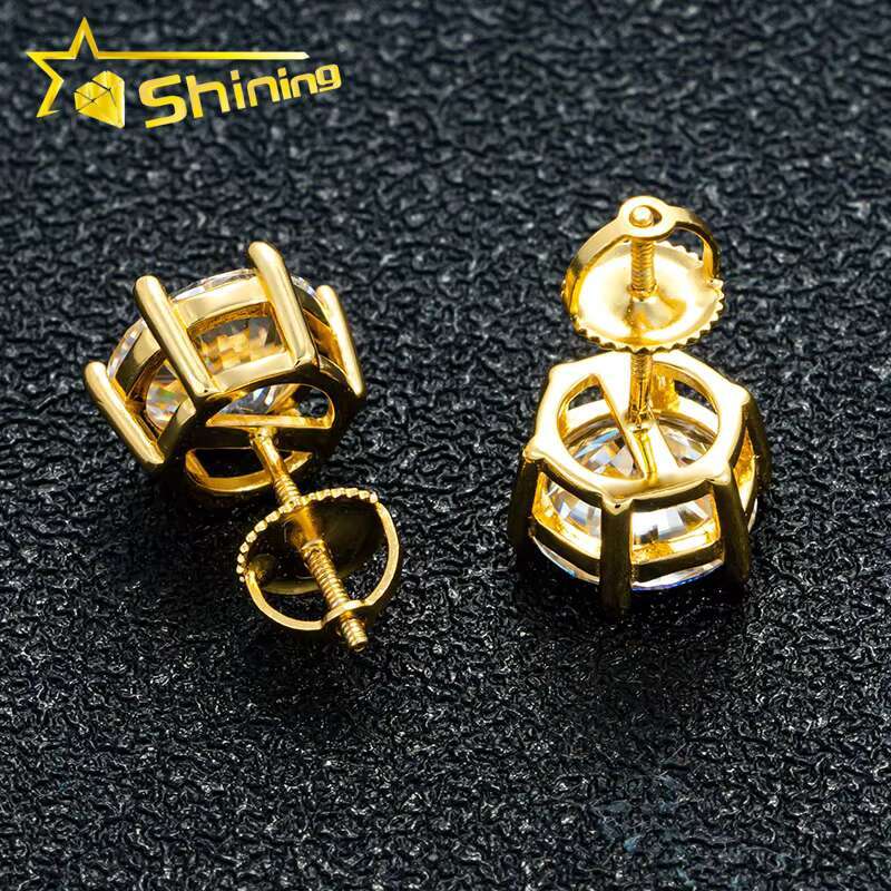 Classical 6 Prongs Earrings GRA Moissnaite Pass Diamond Tester 925 Sterling Silver Moissanite Screw Back Stud Earrings