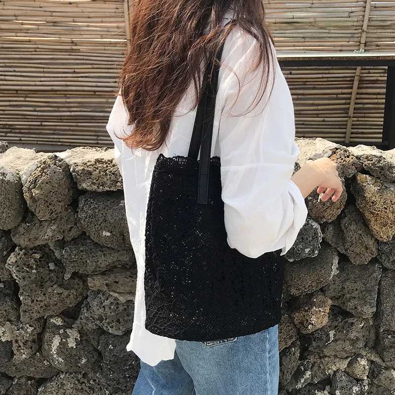 Fashion bucket shoulder bag womens summer lace handbag large capacity womens casual shopping bag beach bag W250421