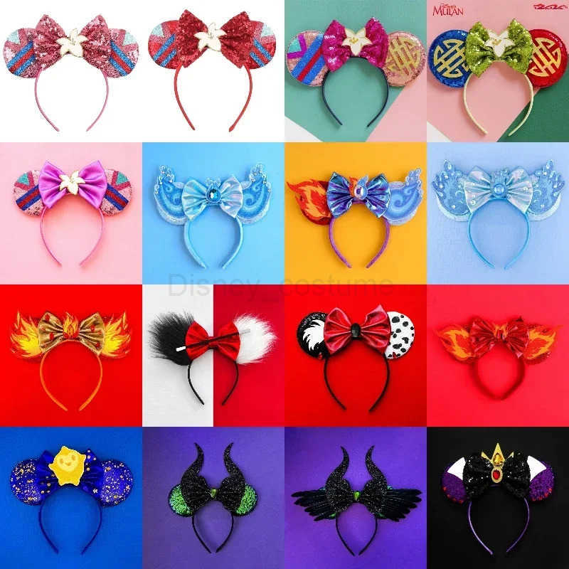 Disney Mulan Hair Girl Cartoon Costume Ear Headband Childrens Mulan Sparkle Bow Hair Accessories Womens Carnival X250425
