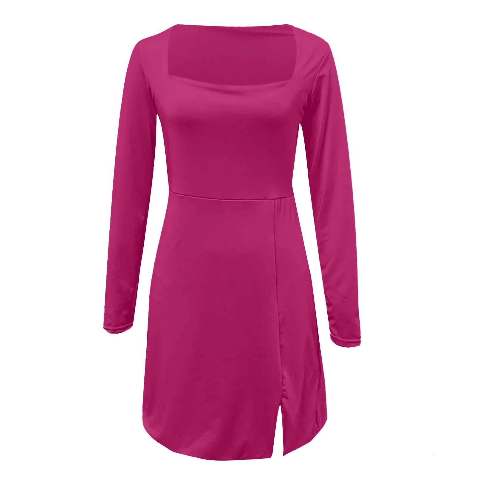 Dongdumaoyi Split Office Mini Dress Elegant Solid Color Square Neck High Waist Holiday Women Long Sleeve Slim Fit Party