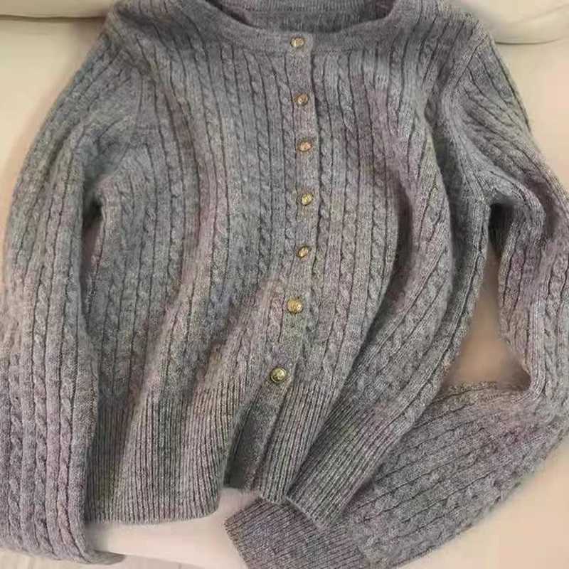 100 cashmere cardigan womens twist sweater lazy little gold button cashmere sweater coatT251125