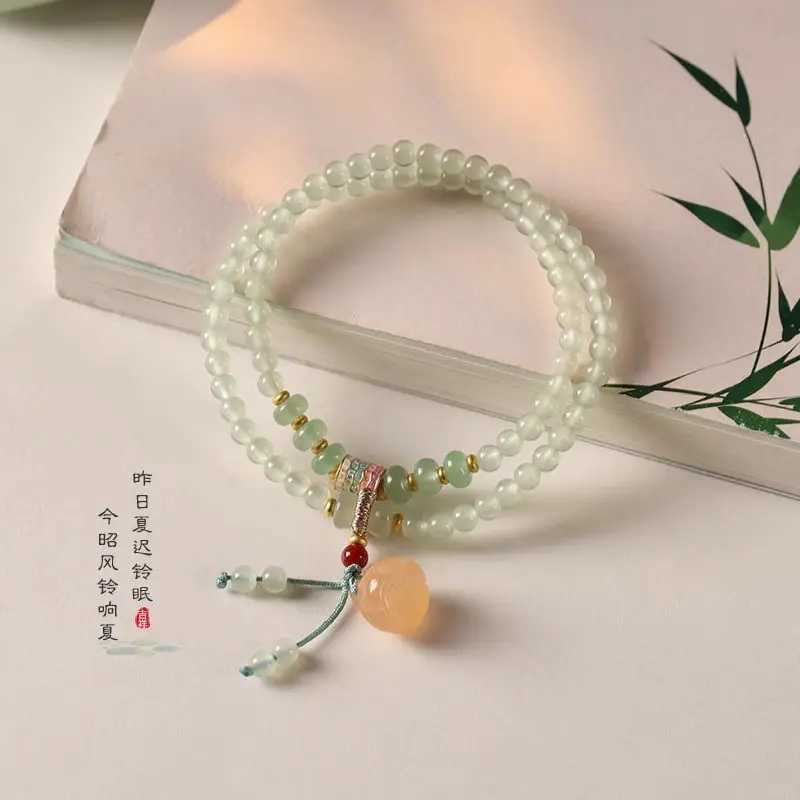 Natural Dongling Jade Bracelet Red Agate Glaze Lotus Pot Jade Beaded Chinese Jewelry Pray Lucky Bamboo Amulet Bless Hand String J251125