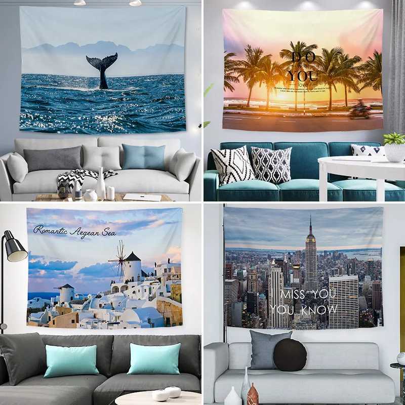 VIKAMA Scandinavian Landscape Decorative Fabric Tapestry Bedroom Ins Style Bedside Sofa Background Fabric Tapestry DecorationM251125