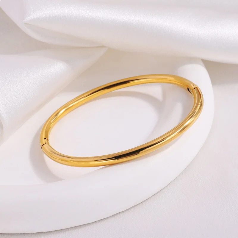 ZAKOL Waterproof Stainless Steel Cuff Bracelet Womens Smooth Metal Open Jewelry Gift 250415