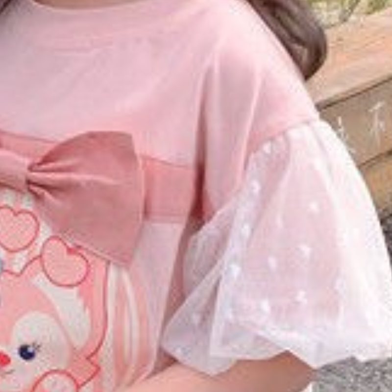 Disney children's designer clothing baby short-sleeved summer outfit for girls casual fashion bow-tie cartoon sweet mesh design T-shirt top short