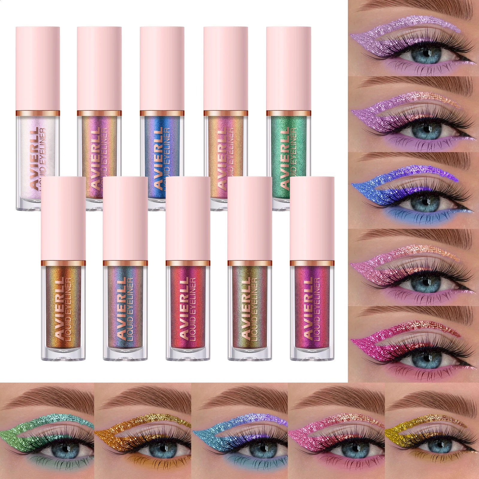 Dim light color changing waterproof eyeliner pen metal texture durable 10 mixed colors high 250418