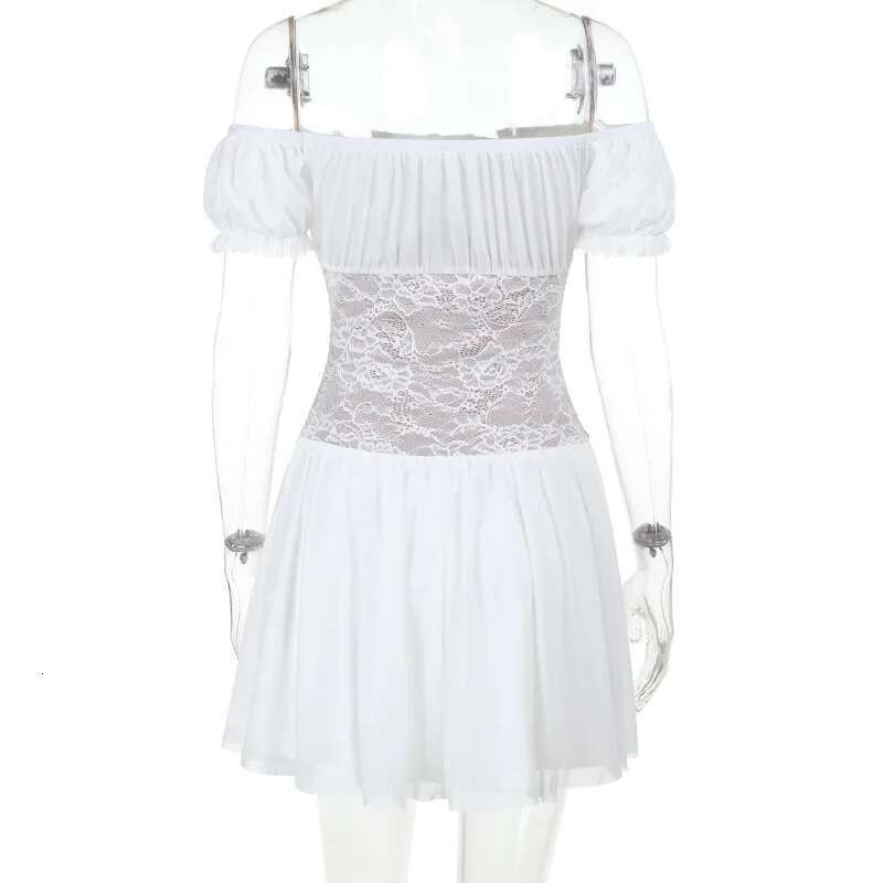 Dongdumaoyi Townlike Waist Wrap A Line Dress Women Off Shoulder Mini Spring Summer Lace Patchwork Nightclub Sexy Party Dresses