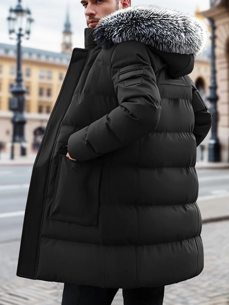 Winter Windproof Mens Faux Jacket Casual Polyester Coat with Detachable Hood ZipUp Front Long Sleeves Pockets Clothes 251124 - view 5