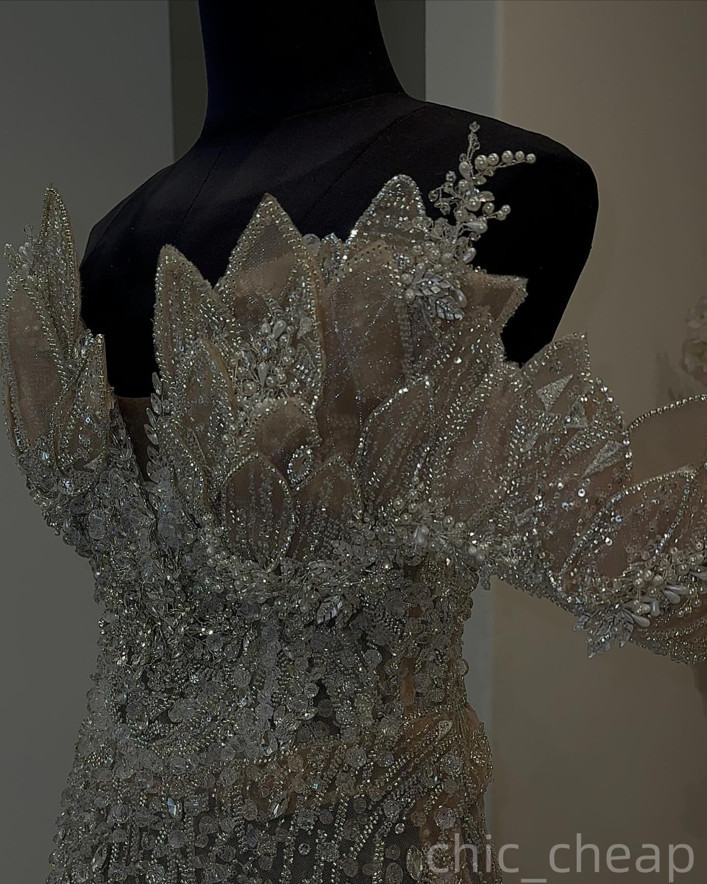 Champagne Mermaid Plus Size Prom Dresses 2025 Crystals Pearls Sequined Florals Evening Formal Party Second Birthday Engagement Gowns Dress For Special