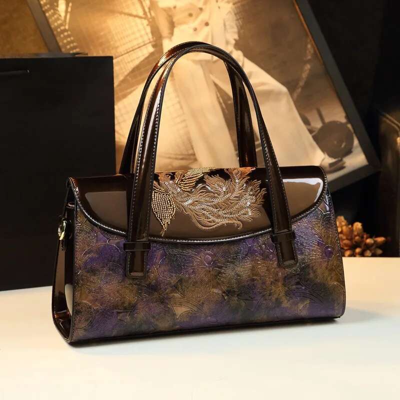 Spring new leather embroidery print mother's underarm handbag banquet dress large-capacity one-shoulder cross-body women's bag