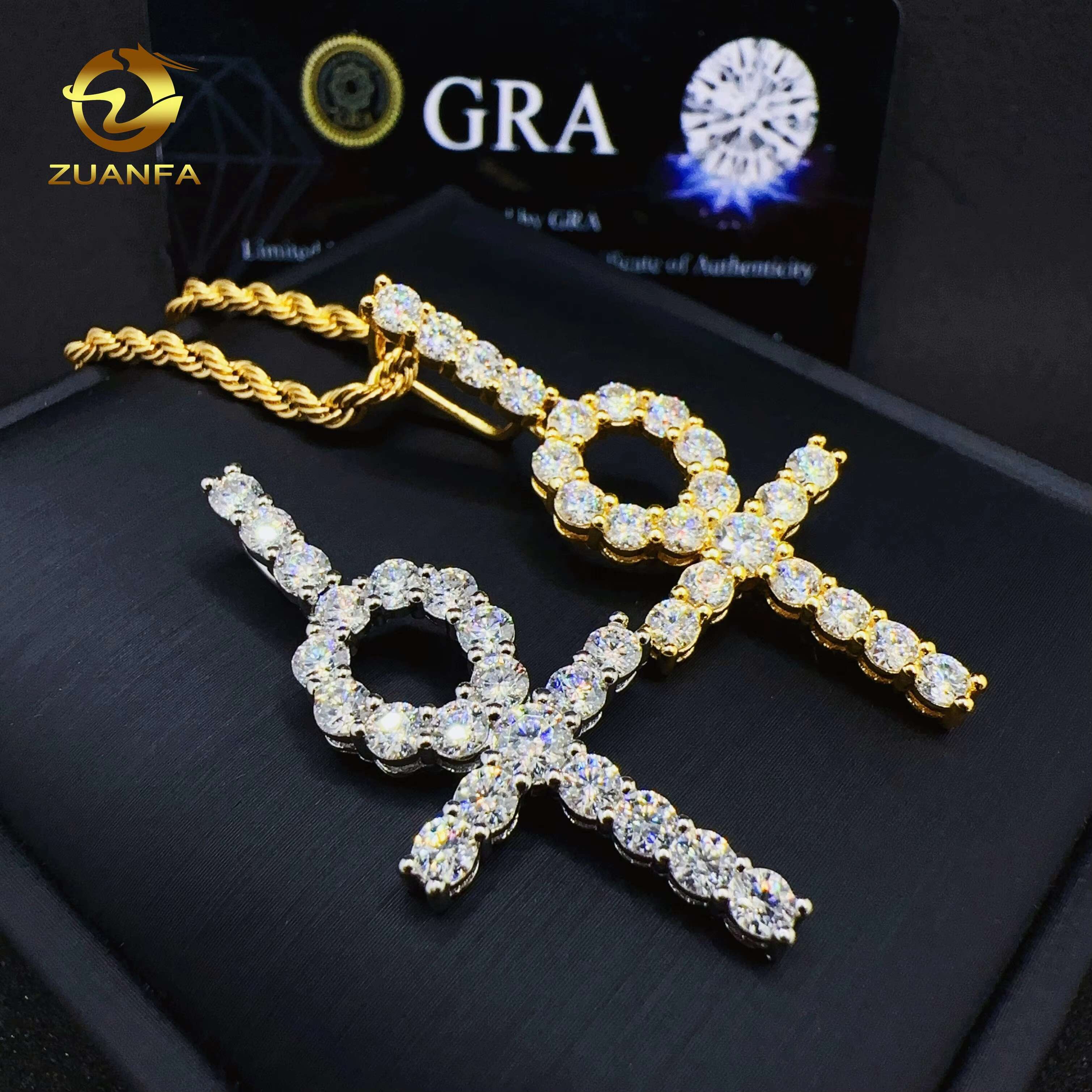 ZUANFA Jewelry 100% Pass Tester Hip Hop 925 Sterling Silver Classics Cross Design Iced Out VVS Moissanite Pendant