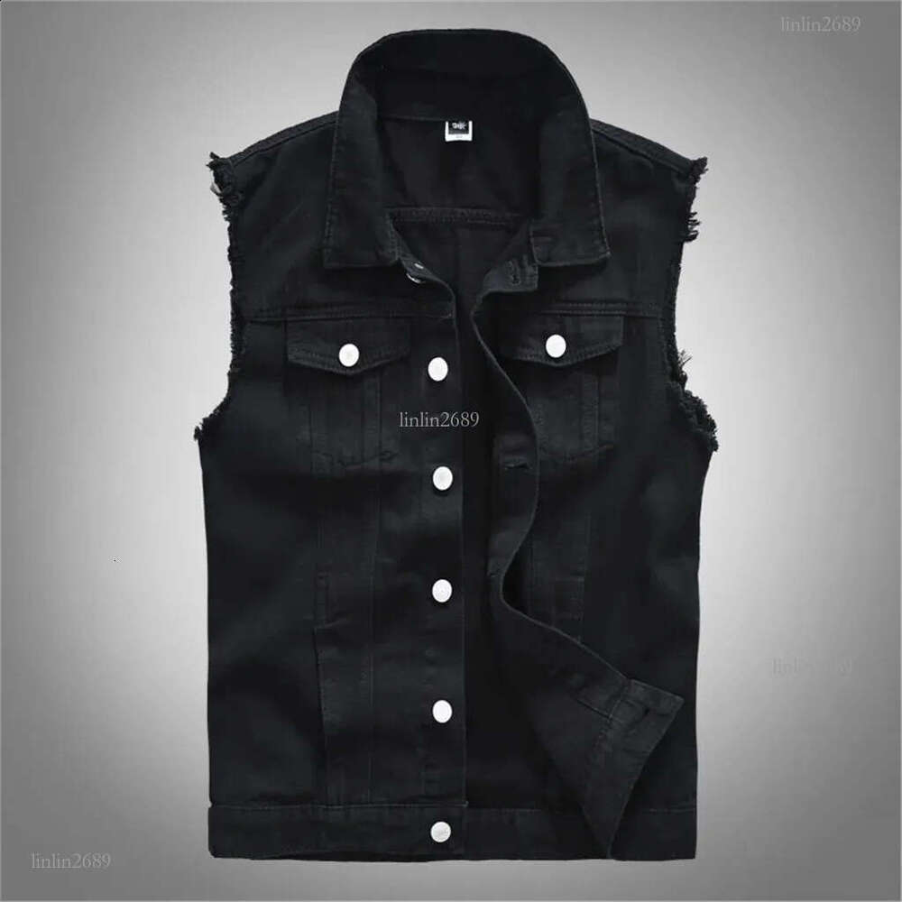 Mens Fashion Sleeveless Denim Vest Autumn Casual Solid Color Cowboy Jacket Slim Fit Single-breasted Jeans Streetwear 240826