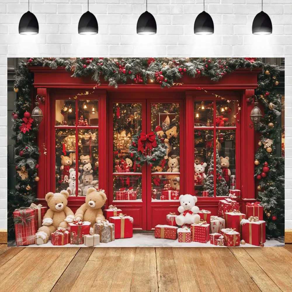 Christmas Store Photography Backdrop Winter Snow Pine Trees Wreath Gift Family Merry Christmas Party Decoration Photo BackgroundM251125