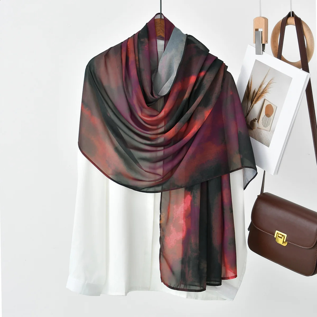 Fashion Watercolor Chiffon Scarf Digital Printed Hijab Woman Muslim Hijab Shawls Lady Headscarf Ethnic Turban Bandana 250424