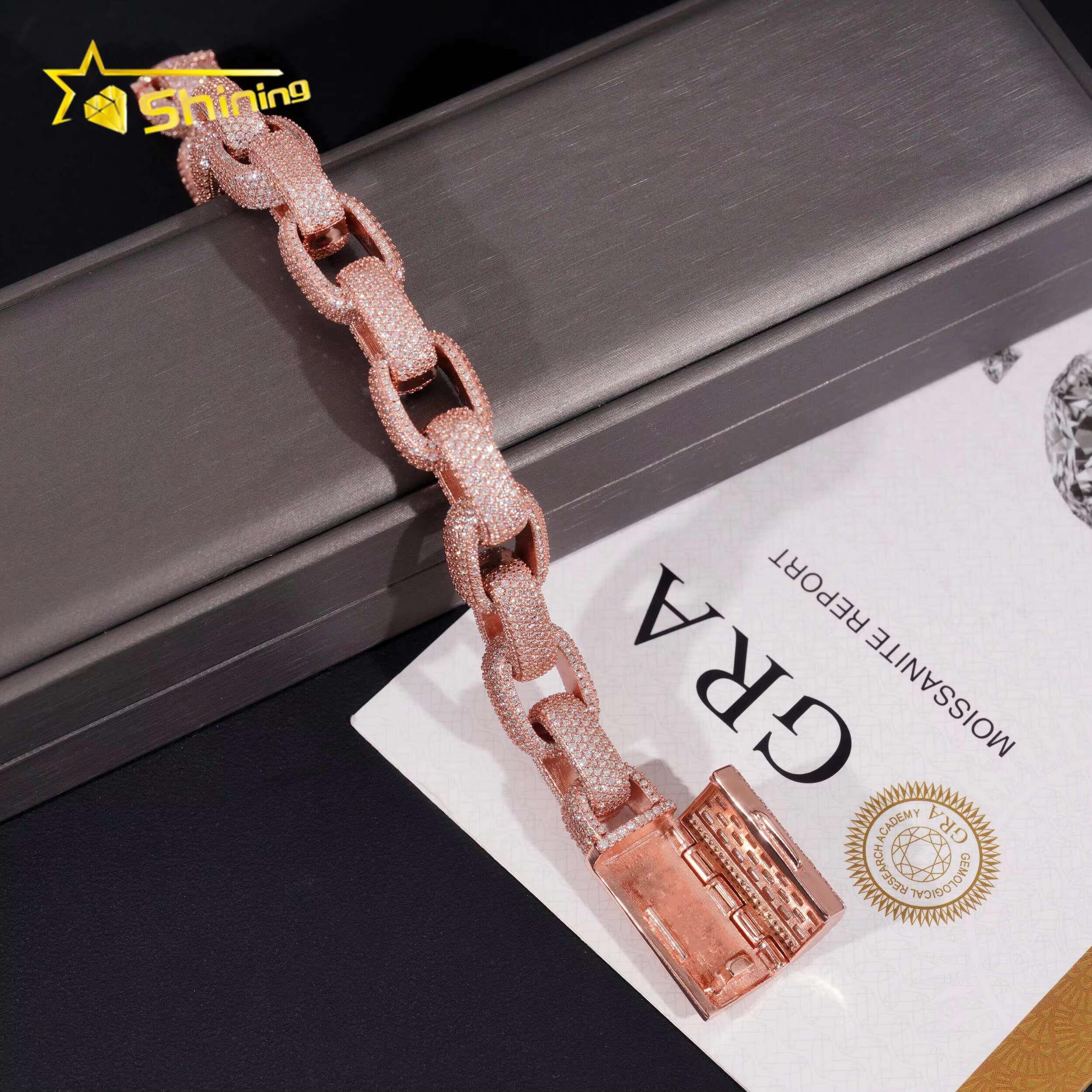 Silver 925 Gold Plated 13MM Pass Diamond Tester Hip Hop Jewelry Custom VVS Moissanite Cuban Link Chain Bracelet Men Jewelry