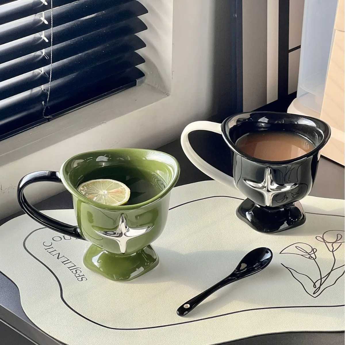 Minimst Four Star Mug Cup Multi Functional Breakfast Oat Cup Desktop Ceramic Decorations Coffee Shop Dessert Container Y251125