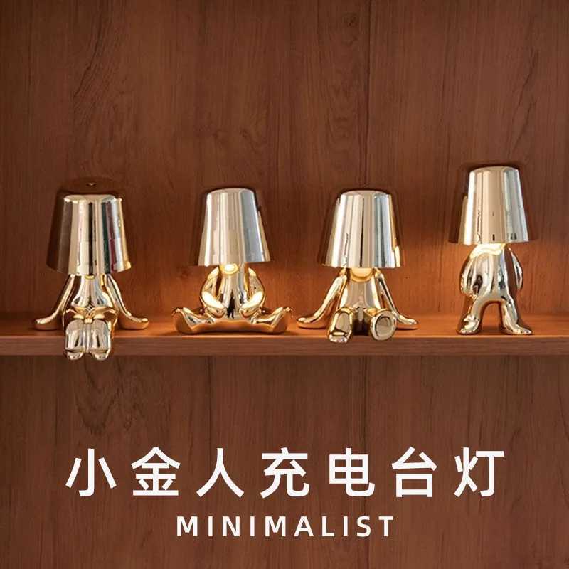 Thinker Golden Statue Table Lamp - Italian Ins Style Rechargeable Night Light for Bedroom DecorM251125