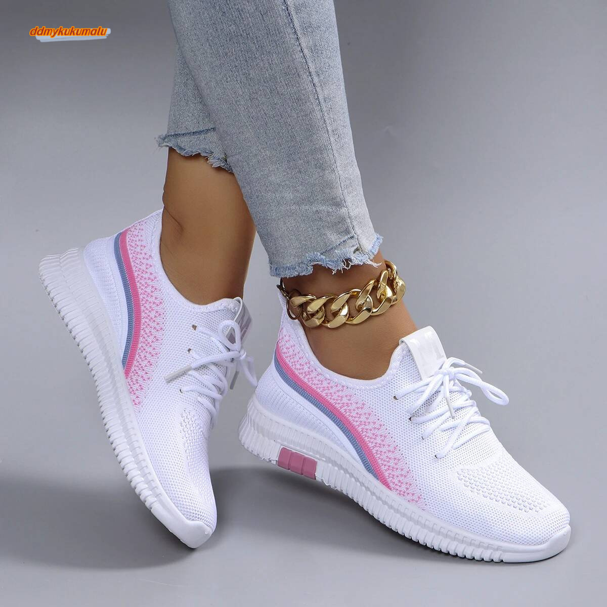Spring new women's fashionable, breathable, lightweight, non-slip, wear-resistant, casual sports shoes, flat shoes ddmykukumalu