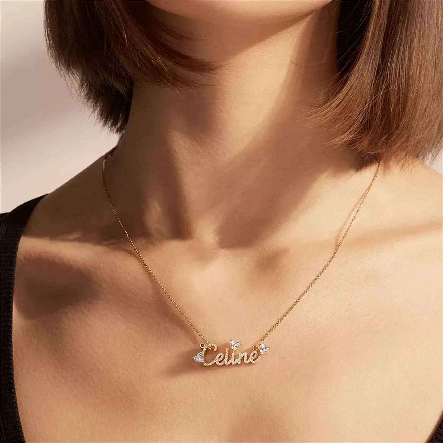 Heart Zircon Custom Name Necklace Personalized Shiny Diamond Nameplate Necklace Christmas Gift for Girlfriend Womens Jewelry 250425