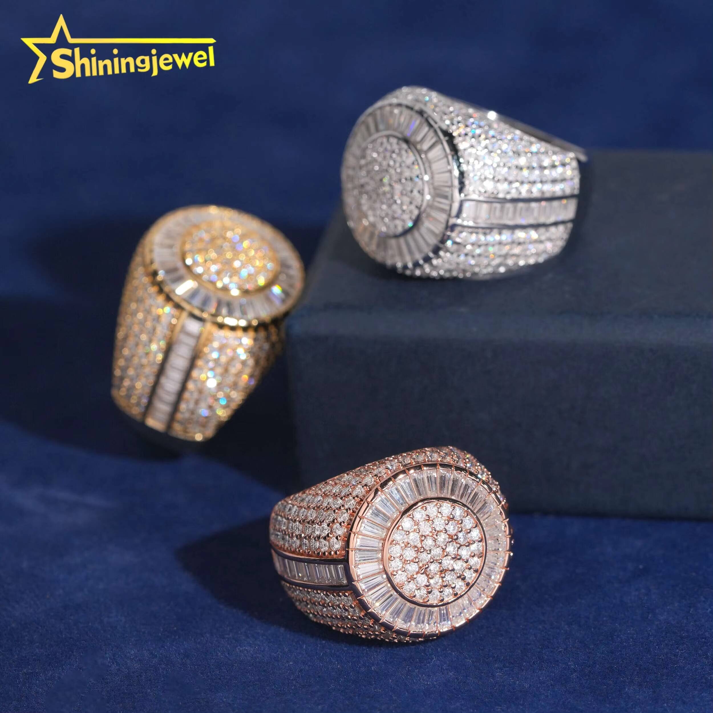 Fully Iced Out baguette Diamond Rings Fashion Hip Hop Men Ring Gra Certified 925 Silver Moissanite Ring for Men
