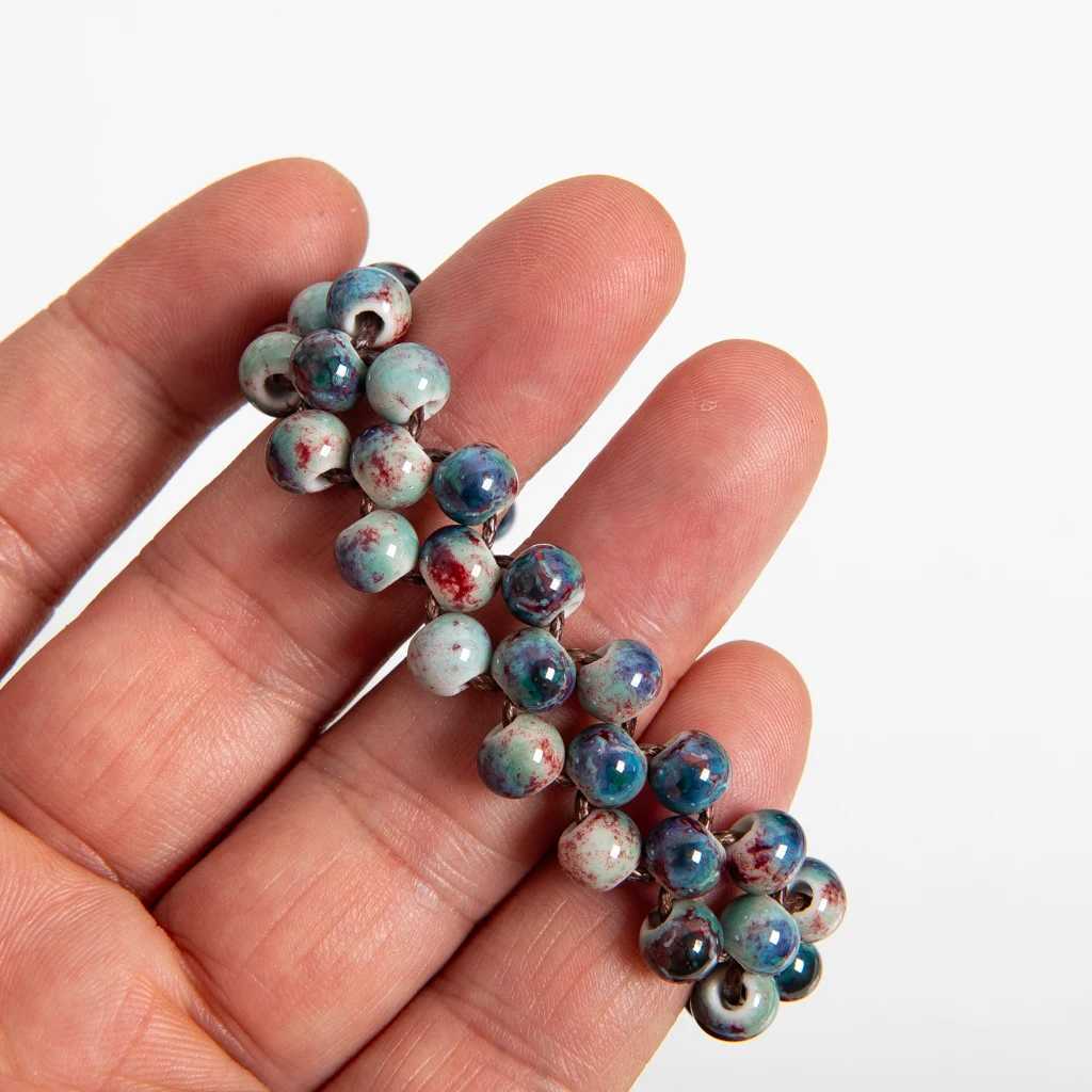 Handmade Wine Red Ceramic Beaded Bracelet with Tassel Adjustable Wide Braided Rope Vintage Chinese Style S03-119 J251125