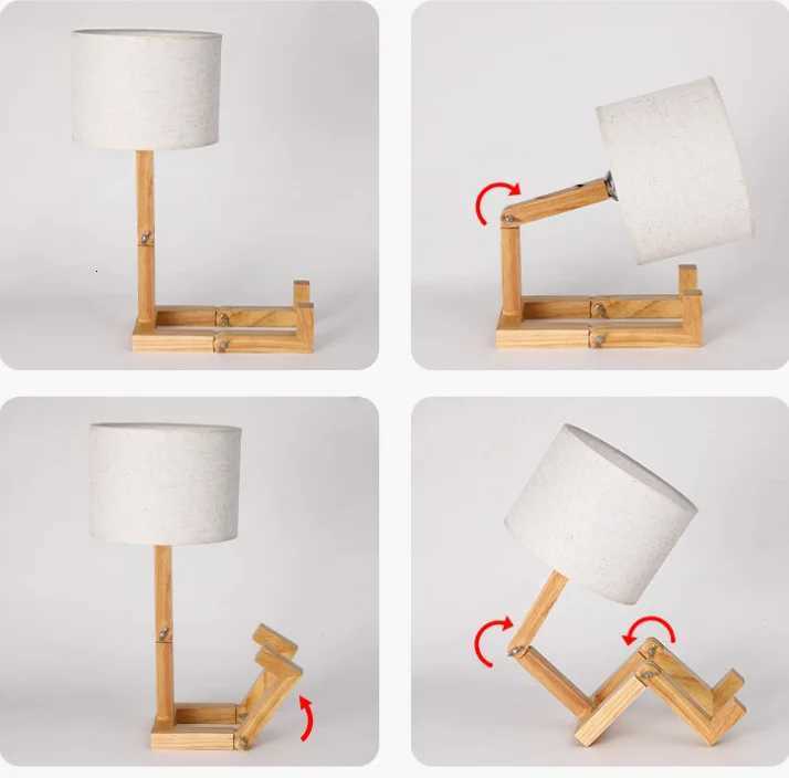 Wooden Robot Shape Creative Table Lamp Indoor Study Fashion Reading Desk Lamp Nordic Modern Desktop Decorative Night LightM251125