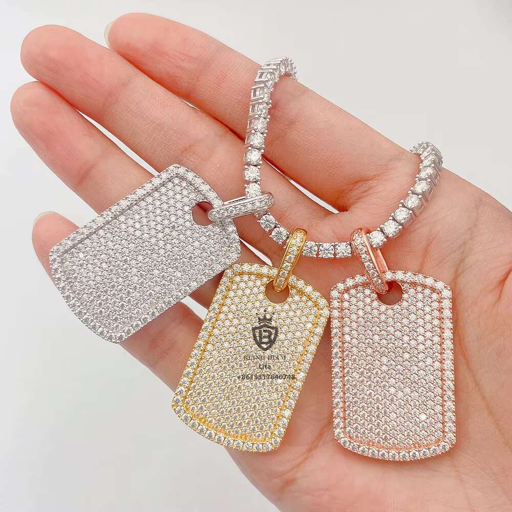 Hot Sale Solid Back Fully Iced Out 18k Gold Plated Sterling Silver Necklace Moissanite Diamond Pendant