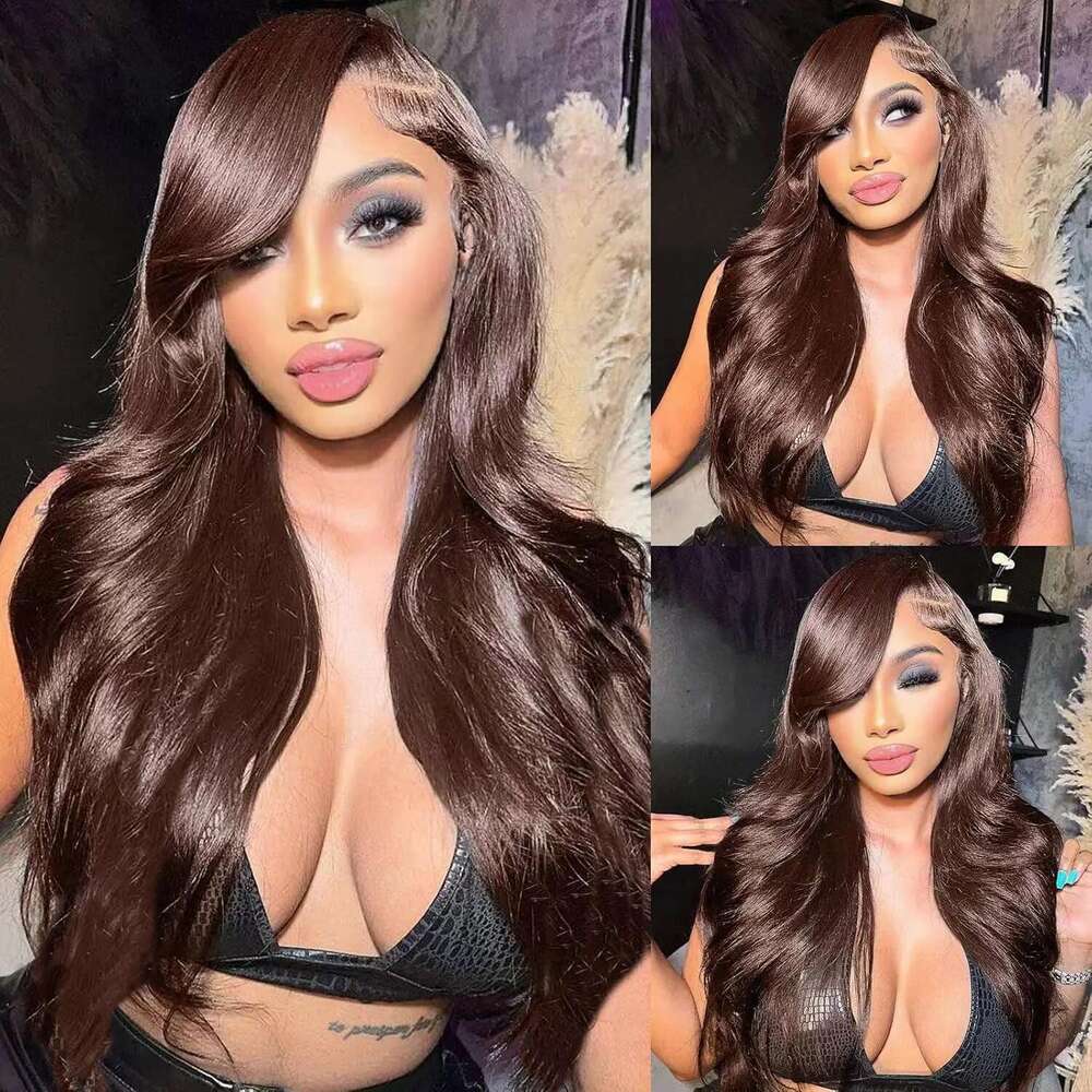 Linktowig 250 Density Chocolate Brown Front Brazilian Colored Body Wave Human Hair Wigs 13X6 Hd Lace Frontal Wig