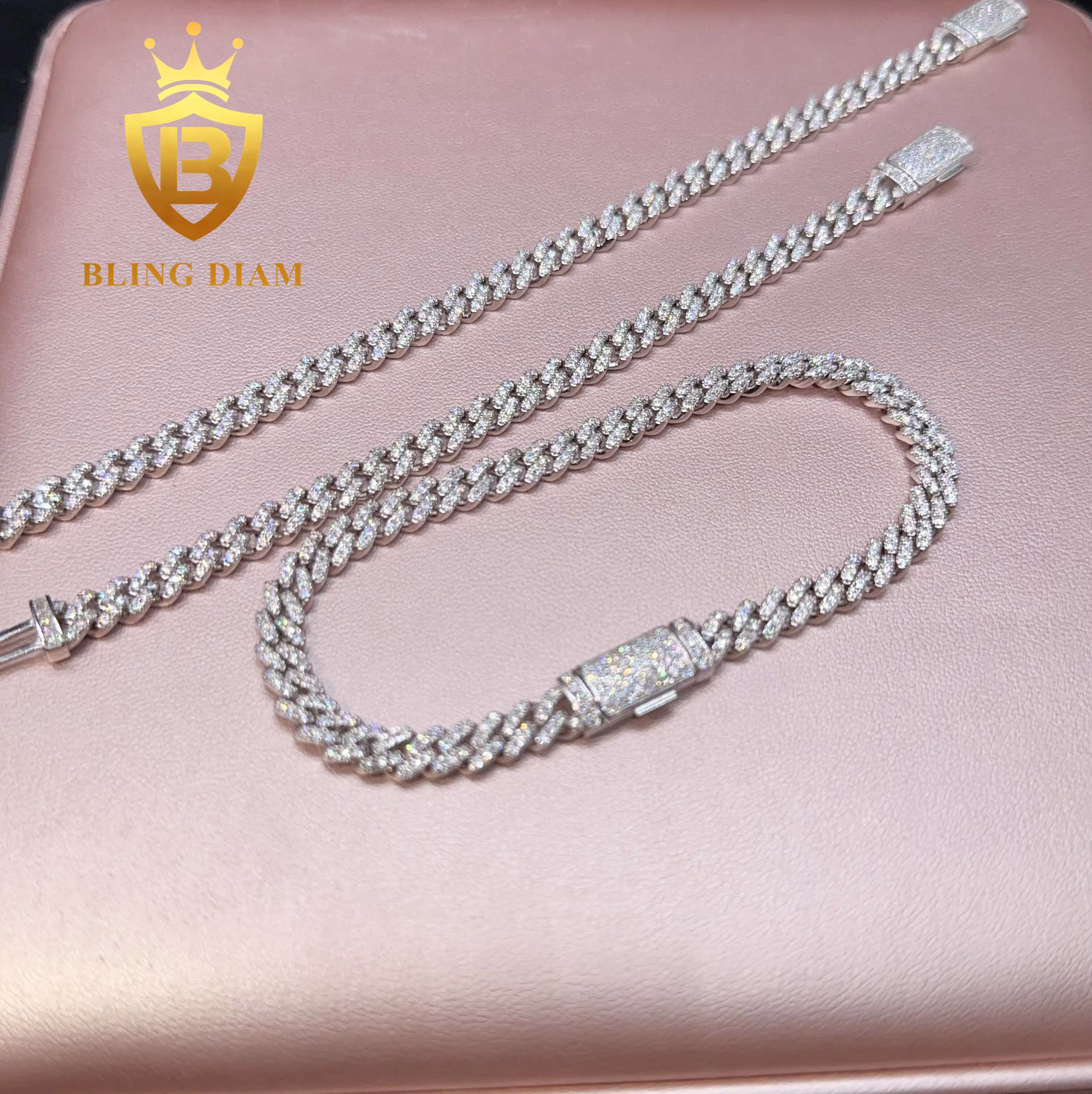 Fashion Hip Pop Jewelry 6mm Width Silver Plated Iced Out Cubic Moissaniteia Brass Cuban Link Chain Bracelet