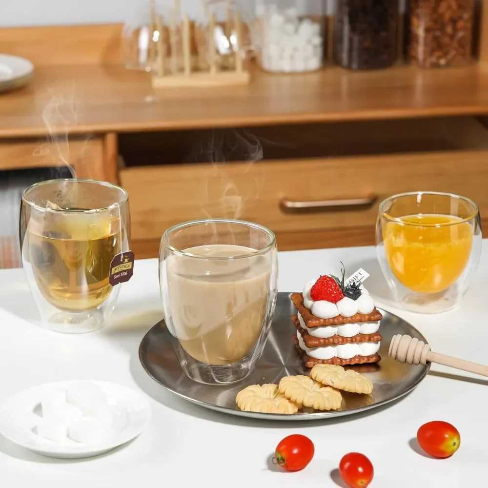 80/150/250/350/450ml 6pcs Double Wall Glass Coffee Mugs Insulated Layer Cups Set for Bar Tea Milk Juice Water Espresso Glass Y251125
