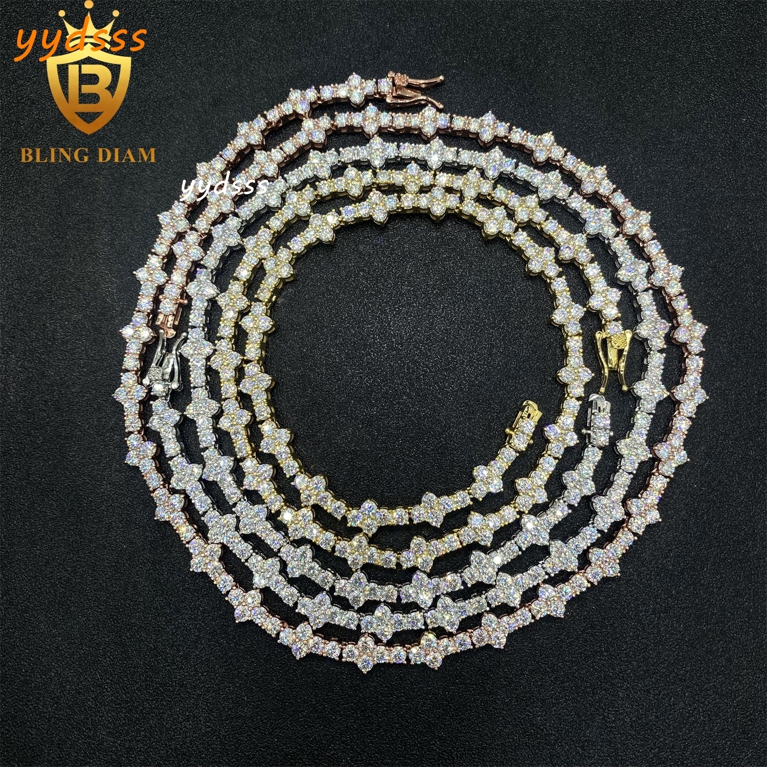 Factory Wholesale Gold Plated 3mm 925 Silver Vvs Moissanite Fine Jewelry Tennis Chain High Quality Necklace