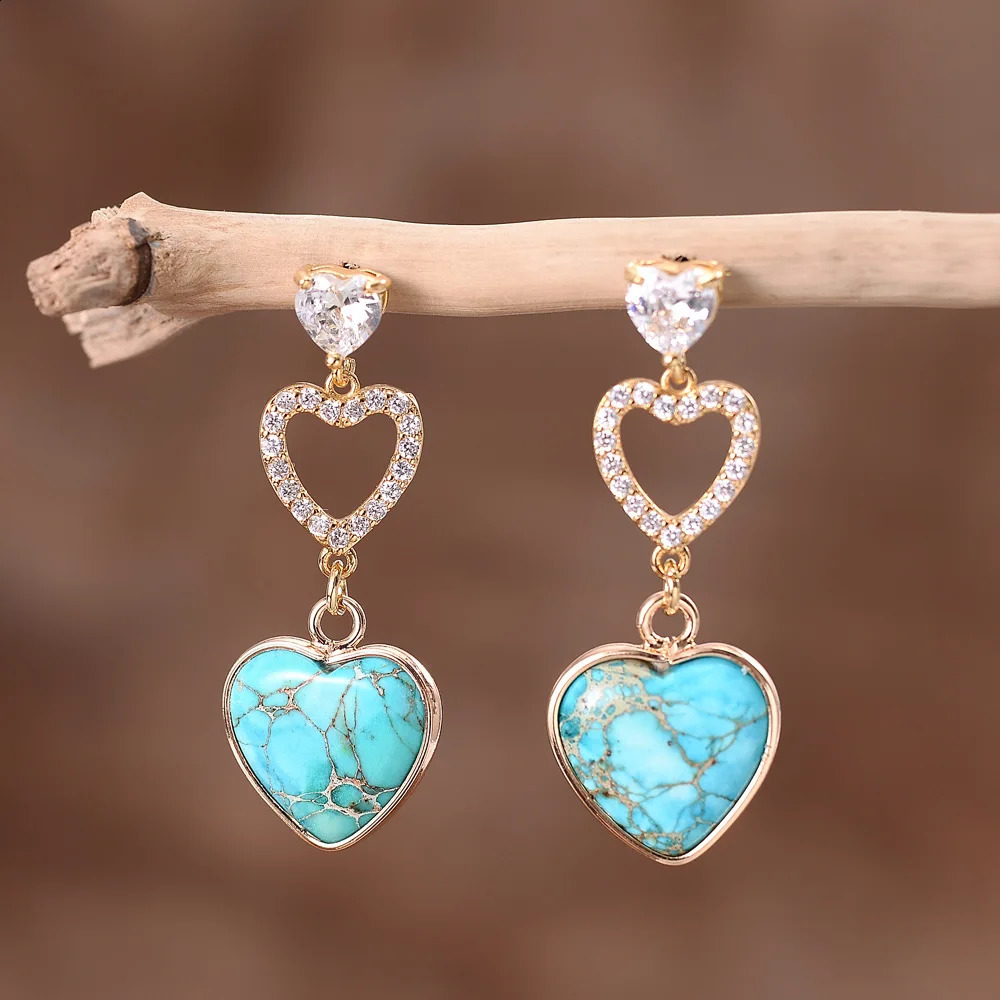 Red Heart Bohemian Pendant Earrings Womens Handmade Natural Stone Pendant Earrings Jewelry Accessories 250422