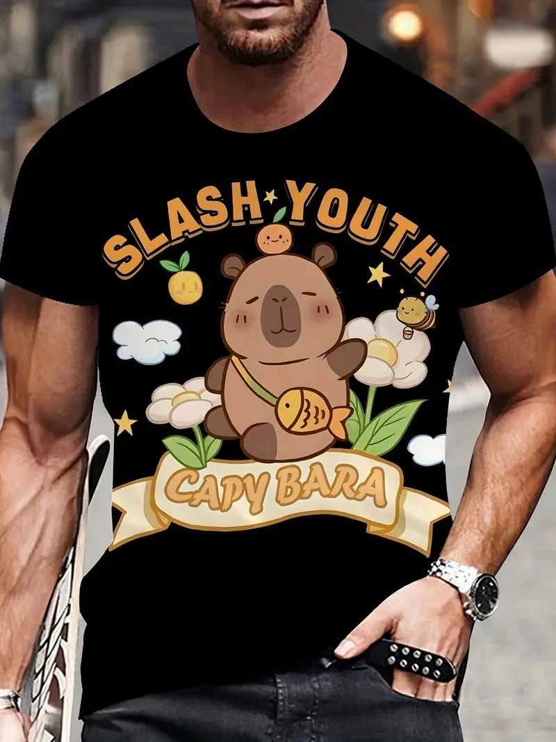 3D printed fun Capybara graphic T-shirt for men with cute animals Capybara T-shirt for summer casual loose fit childrens T-shirt top W250425
