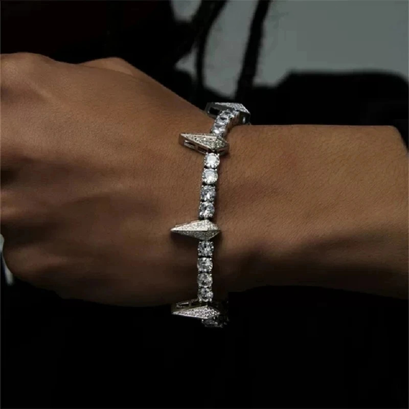 5MM Rrainbow CZ Tennis Chain Miniature Pave Cube Zirconia Spike Charm Rock Punk Hip Hop Mens Ice Out Bracelet 250422