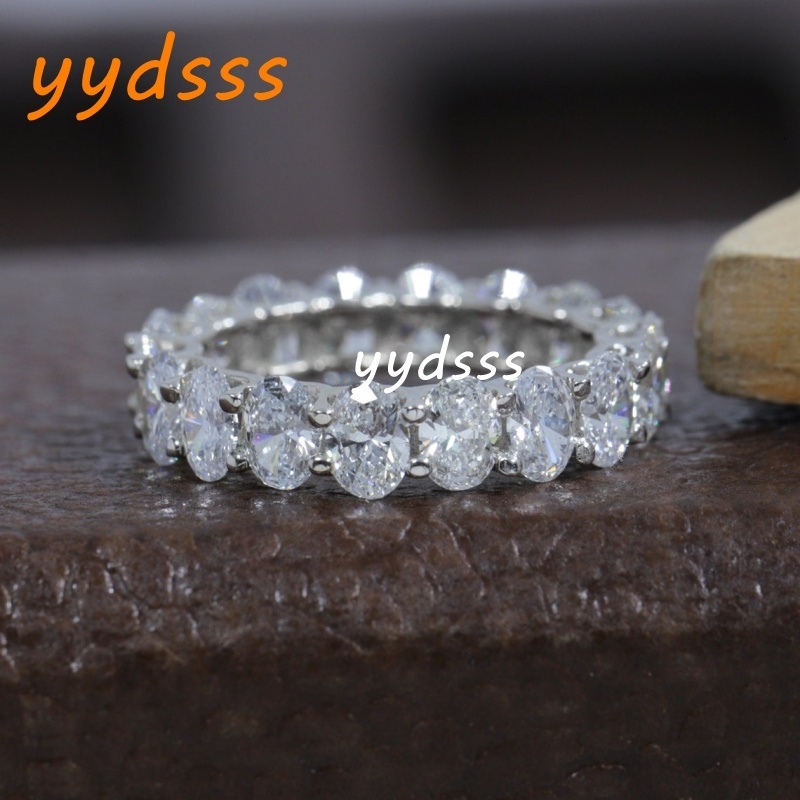 18K White Solid Gold 4.5*3.2mm Oval Cut Full Prong Set Stackable Ring For Women Lab Grown Diamond VCD HPHT Women Gold Ring