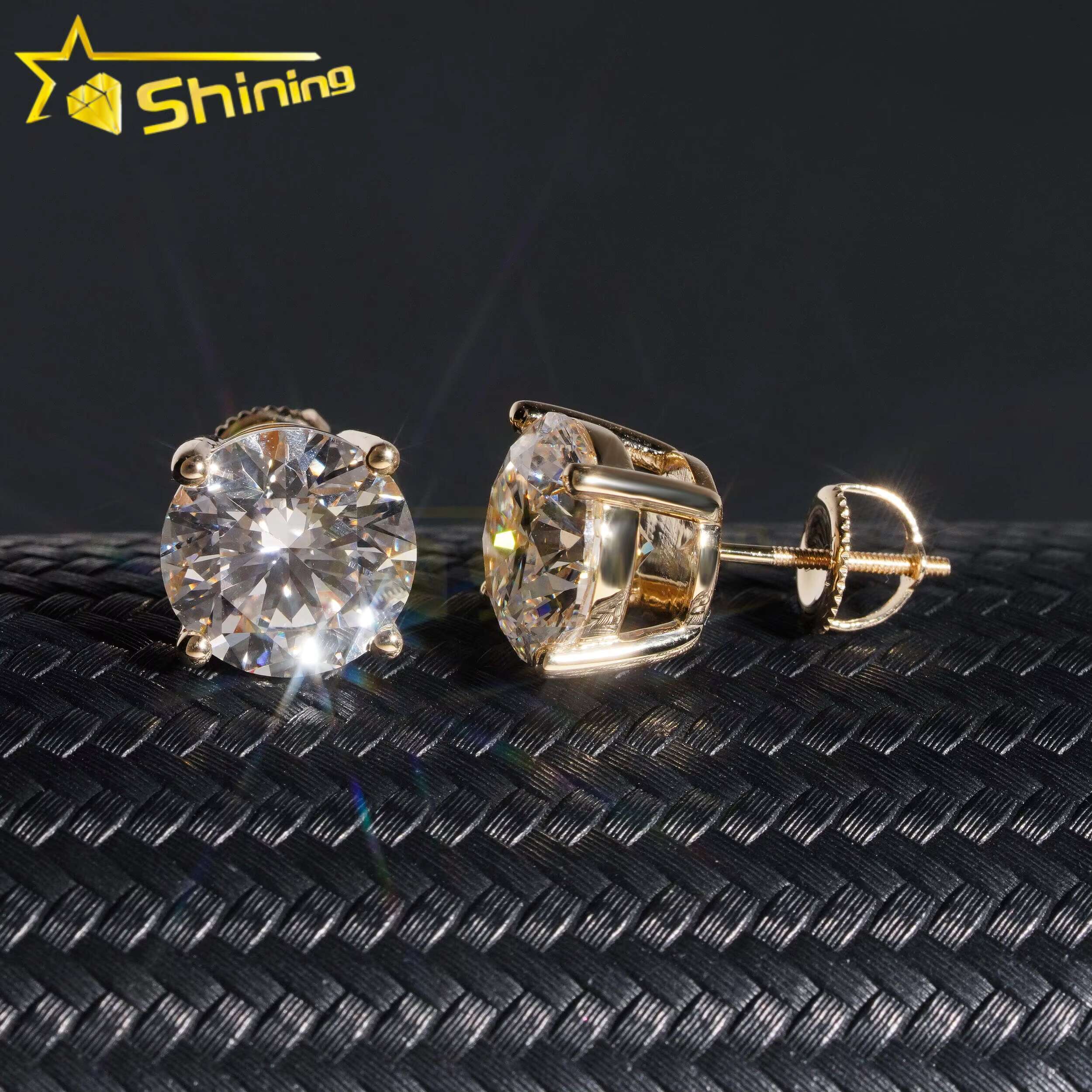 Gold Moissanite Earrings Fine Jewelry 10K 14K Real Gold D Color Moissanite Solitaire Lab Diamond Stud Earrings Screw Back