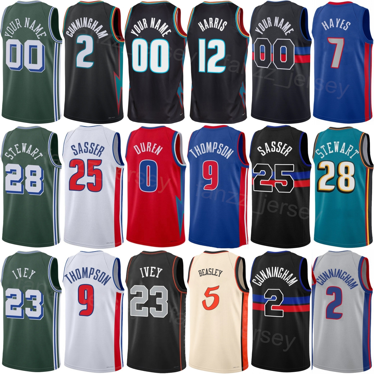 Printed Basketball Ausar Thompson Jersey 9 Man 2026 City Duncan Robinson 55 Daniss Jenkins 24 Isaiah Stewart 28 Cade Cunningham Jalen Duren Tobias Harris Kid Women