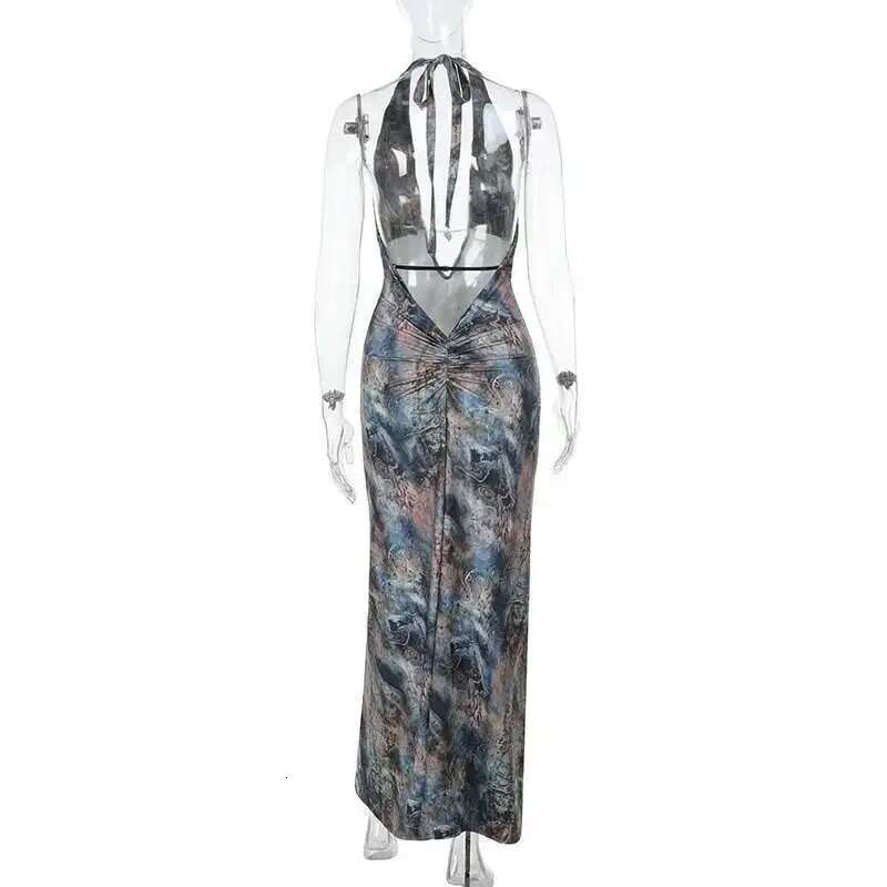 Dongdumaoyi Townlike Print Maxi Long Slim Bodycon Dress Women Halter Spring Summer Deep V Neck Nightclub Sexy Party Dresses